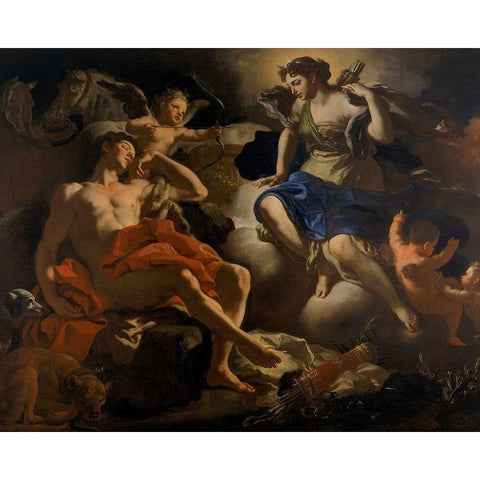 Diana and Endymion Black Modern Wood Framed Art Print with Double Matting by Solimena, Francesco