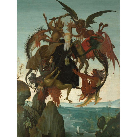 The Torment of Saint Anthony White Modern Wood Framed Art Print by Michelangelo