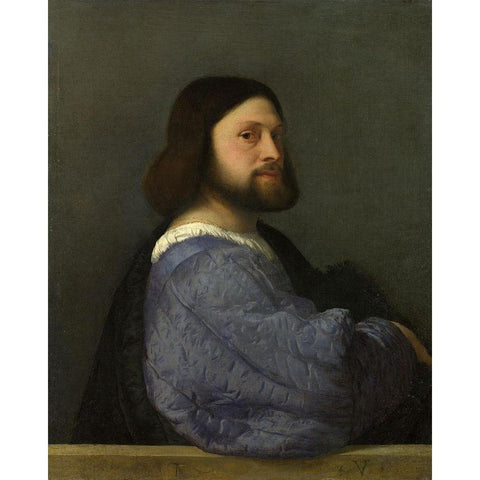 A Man with a Quilted Sleeve White Modern Wood Framed Art Print by Titian