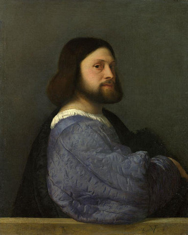 A Man with a Quilted Sleeve White Modern Wood Framed Art Print with Double Matting by Titian