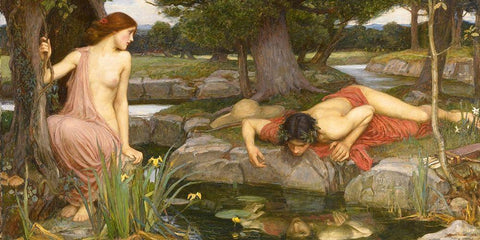 Echo and Narcissus Black Ornate Wood Framed Art Print with Double Matting by Waterhouse, John William