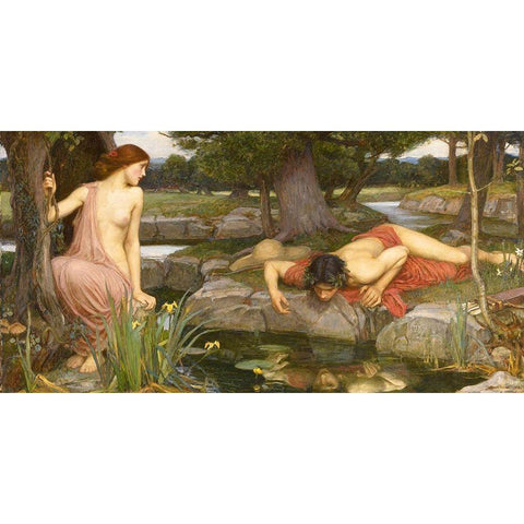 Echo and Narcissus Black Modern Wood Framed Art Print with Double Matting by Waterhouse, John William