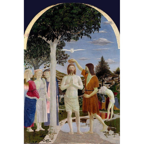 The Baptism of Christ Black Modern Wood Framed Art Print with Double Matting by della Francesca, Piero