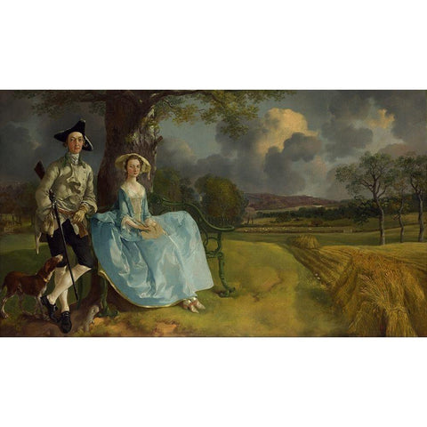 Mr and Mrs Andrews Gold Ornate Wood Framed Art Print with Double Matting by Gainsborough, Thomas