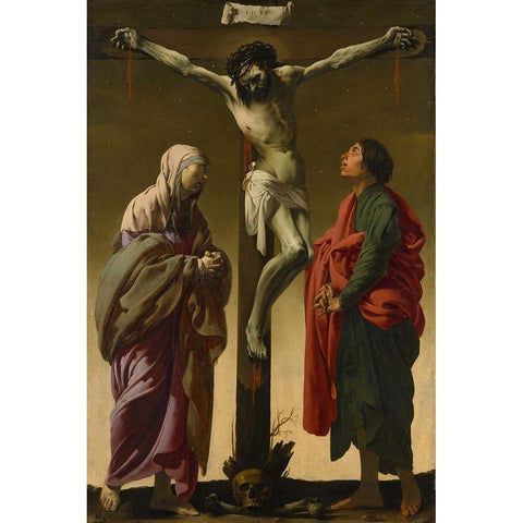 Crucifixion with the Virgin and St John Gold Ornate Wood Framed Art Print with Double Matting by ter Brugghen, Hendrick