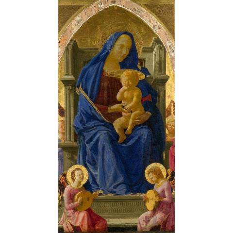 Madonna and Child with Angels Gold Ornate Wood Framed Art Print with Double Matting by Masaccio