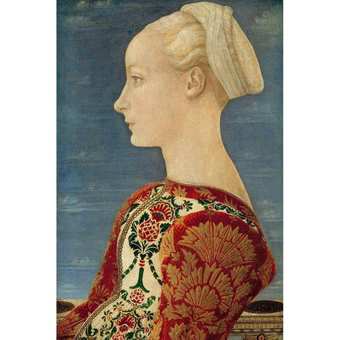 Profile Portrait of a Young Lady White Modern Wood Framed Art Print by del Pollaiolo, Piero