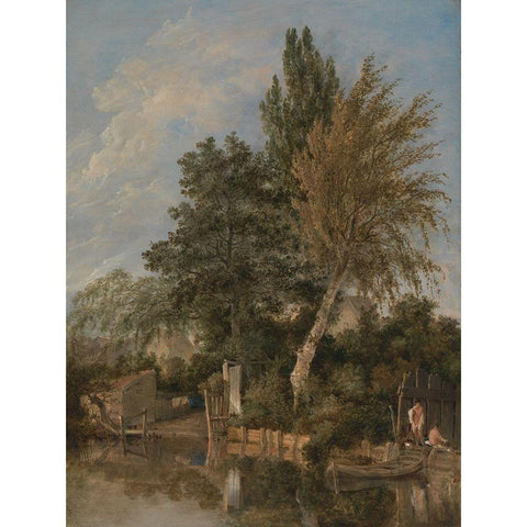 Boys Bathing on theÂ River Wensum, Norwich Gold Ornate Wood Framed Art Print with Double Matting by Crome, John