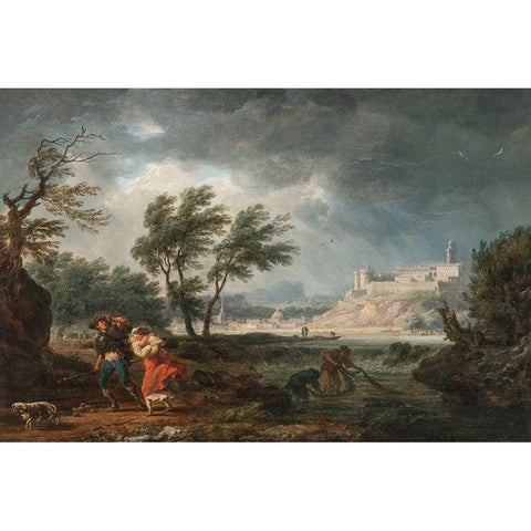 Four Times of the Day, Midday Black Modern Wood Framed Art Print with Double Matting by Vernet, Claude Joseph