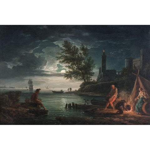 Four Times of the Day, Night White Modern Wood Framed Art Print by Vernet, Claude Joseph