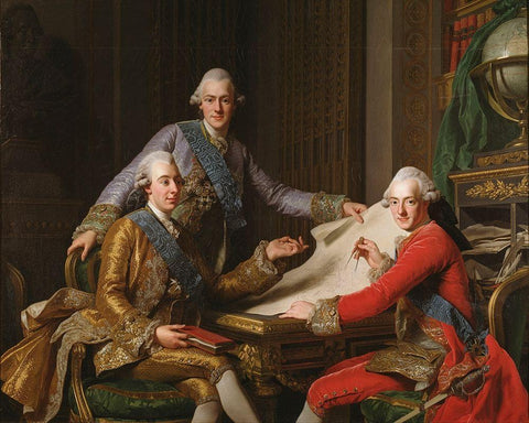 King Gustav III of Sweden and His Brothers White Modern Wood Framed Art Print with Double Matting by Roslin, Alexander