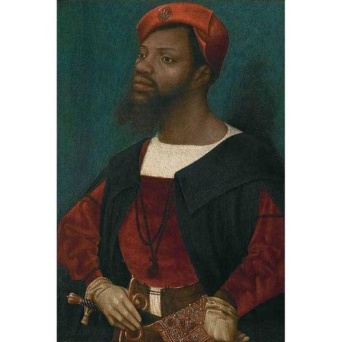 Portrait of an African Man Black Modern Wood Framed Art Print with Double Matting by Mostaert, Jan