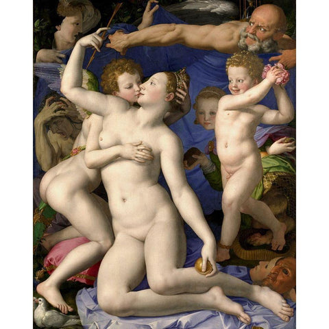 Venus, Cupid, Folly and Time White Modern Wood Framed Art Print by Bronzino