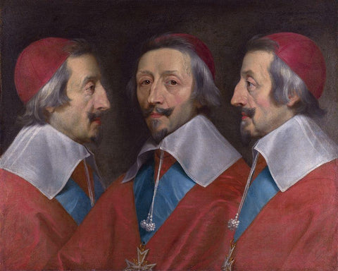 Triple Portrait of Cardinal de Richelieu Black Ornate Wood Framed Art Print with Double Matting by de Champaigne, Philippe