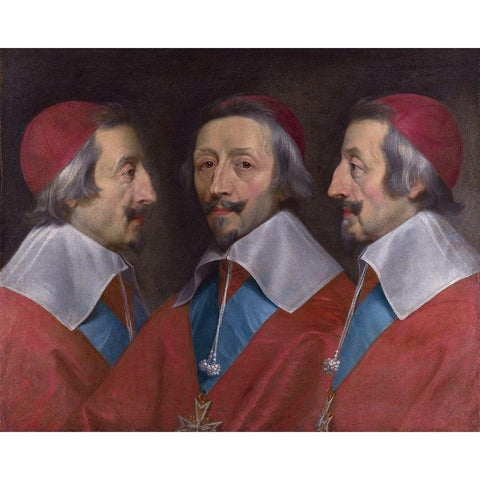 Triple Portrait of Cardinal de Richelieu Gold Ornate Wood Framed Art Print with Double Matting by de Champaigne, Philippe