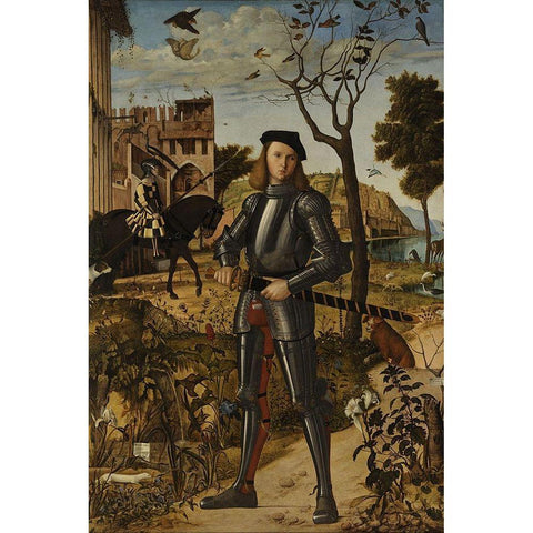 Young Knight in a Landscape Gold Ornate Wood Framed Art Print with Double Matting by Carpaccio, Vittore