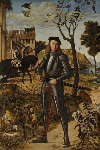 Young Knight in a Landscape White Modern Wood Framed Art Print with Double Matting by Carpaccio, Vittore