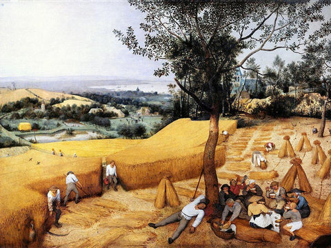 The Harvesters White Modern Wood Framed Art Print with Double Matting by Bruegel the Elder, Pieter