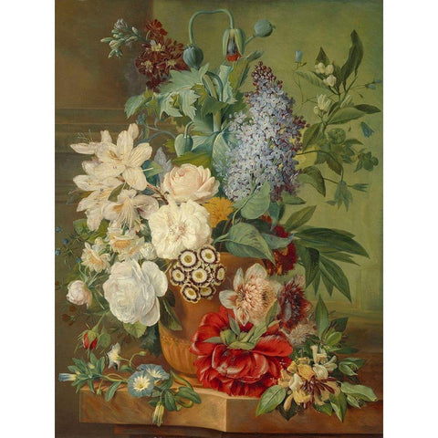 Flowers in a Terracotta Vase White Modern Wood Framed Art Print by Brandt, Albertus Jonas