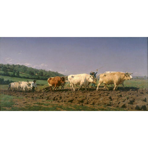 Ploughing in the Nivernais White Modern Wood Framed Art Print by Bonheur, Rosa