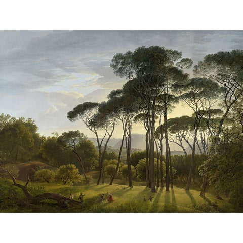 Italian Landscape with Umbrella Pines White Modern Wood Framed Art Print by Voogd, Hendrik