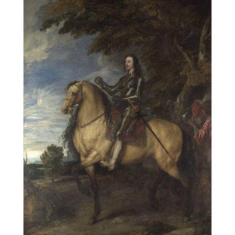 Equestrian Portrait of Charles I Gold Ornate Wood Framed Art Print with Double Matting by van Dyck, Anthony