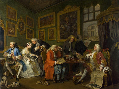 Marriage A la Mode 1 The Marriage Settlement White Modern Wood Framed Art Print with Double Matting by Hogarth, William