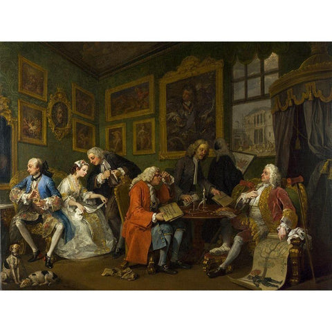 Marriage A la Mode 1 The Marriage Settlement Gold Ornate Wood Framed Art Print with Double Matting by Hogarth, William