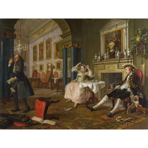 Marriage A la Mode 2 The Tete a Tete Black Modern Wood Framed Art Print with Double Matting by Hogarth, William