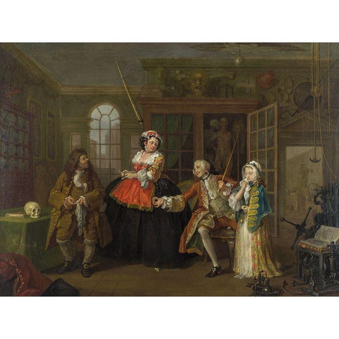 Marriage A la Mode 3 The Inspection White Modern Wood Framed Art Print by Hogarth, William