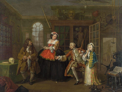 Marriage A la Mode 3 The Inspection Black Ornate Wood Framed Art Print with Double Matting by Hogarth, William