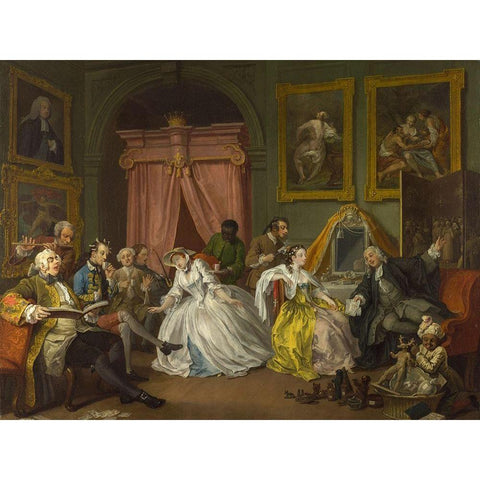 Marriage A la Mode 4 The Toilette Black Modern Wood Framed Art Print with Double Matting by Hogarth, William