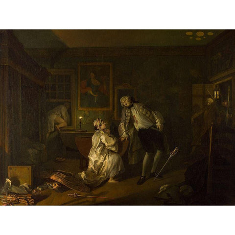 Marriage A la Mode 5 The Bagnio White Modern Wood Framed Art Print by Hogarth, William