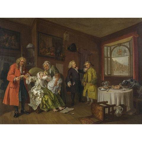 Marriage A la Mode 6 The Ladys Death Gold Ornate Wood Framed Art Print with Double Matting by Hogarth, William