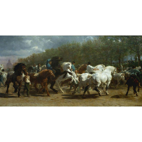 The Horse Fair Black Modern Wood Framed Art Print with Double Matting by Bonheur, Rosa