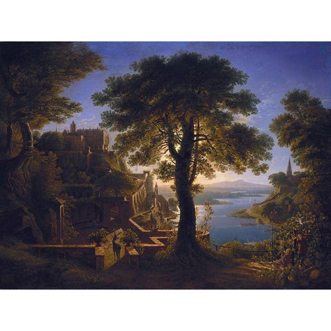 Castle by the River Black Modern Wood Framed Art Print with Double Matting by Schinkel, Karl Friedrich