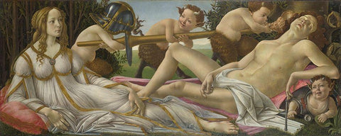 Venus and Mars White Modern Wood Framed Art Print with Double Matting by Botticelli, Sandro