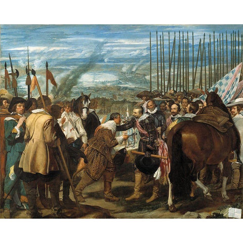 The Surrender of Breda White Modern Wood Framed Art Print by Velazquez, Diego