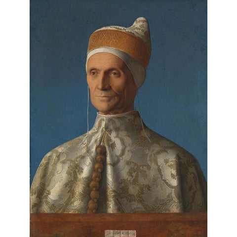 Portrait of Doge Leonardo Loredan Gold Ornate Wood Framed Art Print with Double Matting by Bellini, Giovanni