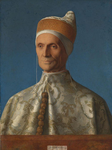 Portrait of Doge Leonardo Loredan White Modern Wood Framed Art Print with Double Matting by Bellini, Giovanni