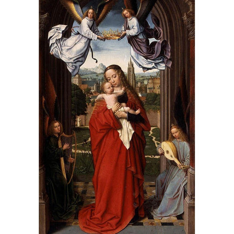 Virgin and Child with Four Angels White Modern Wood Framed Art Print by David, Gerard