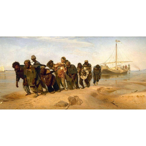 Barge Haulers on the Volga Black Modern Wood Framed Art Print with Double Matting by Repin, Ilya