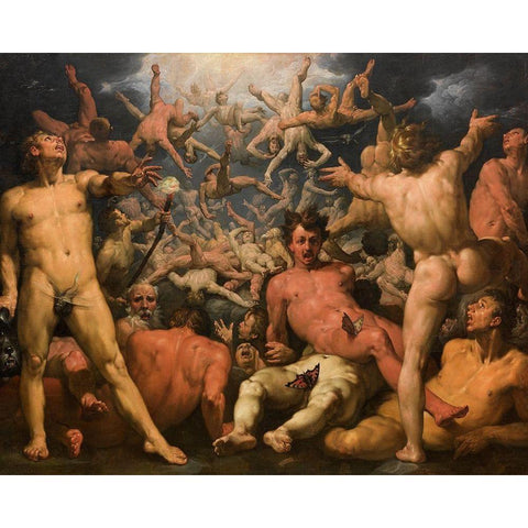 The Fall of the Titans Gold Ornate Wood Framed Art Print with Double Matting by van Haarlem, Cornelis