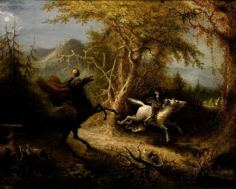 The Headless Horseman Pursuing Ichabod Crane White Modern Wood Framed Art Print with Double Matting by Quidor, John