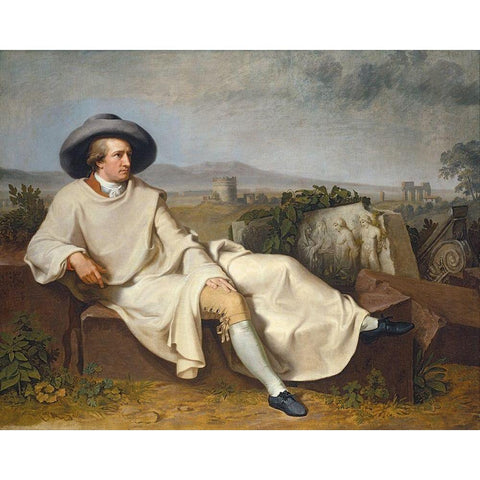 Goethe in the Roman Campagna Black Modern Wood Framed Art Print with Double Matting by Tischbein, Johann Heinrich Wilhelm