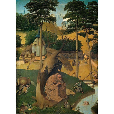 The Temptation of St Anthony Gold Ornate Wood Framed Art Print with Double Matting by Bosch, Hieronymus