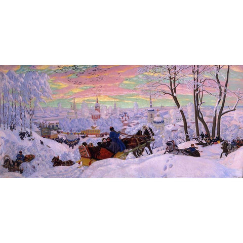 Shrovetide White Modern Wood Framed Art Print by Kustodiev, Boris