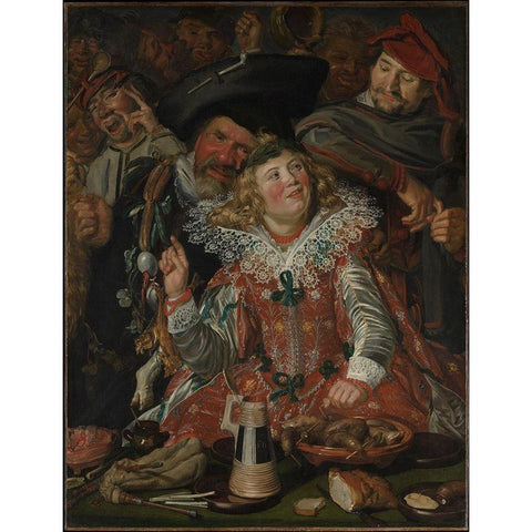 Shrovetide Revellers Gold Ornate Wood Framed Art Print with Double Matting by Hals, Frans