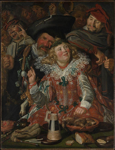 Shrovetide Revellers Black Ornate Wood Framed Art Print with Double Matting by Hals, Frans