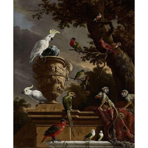 De Menagerie Black Modern Wood Framed Art Print with Double Matting by d''Hondecoeter, Melchior